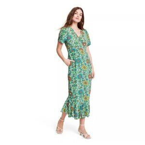 RHODE x Target Zinnia Floral Print Green Midi Dress Size 14 NWT